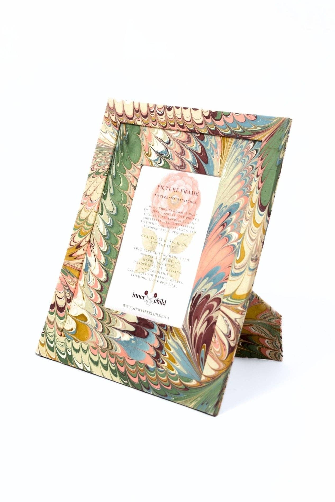 Hand-Marbled Large Picture Frame in Flatiron Feathers, 5x7