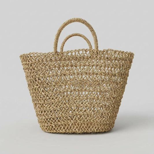 Handwoven Straw Mesh Market Bag Boho Beach Tote Tan
