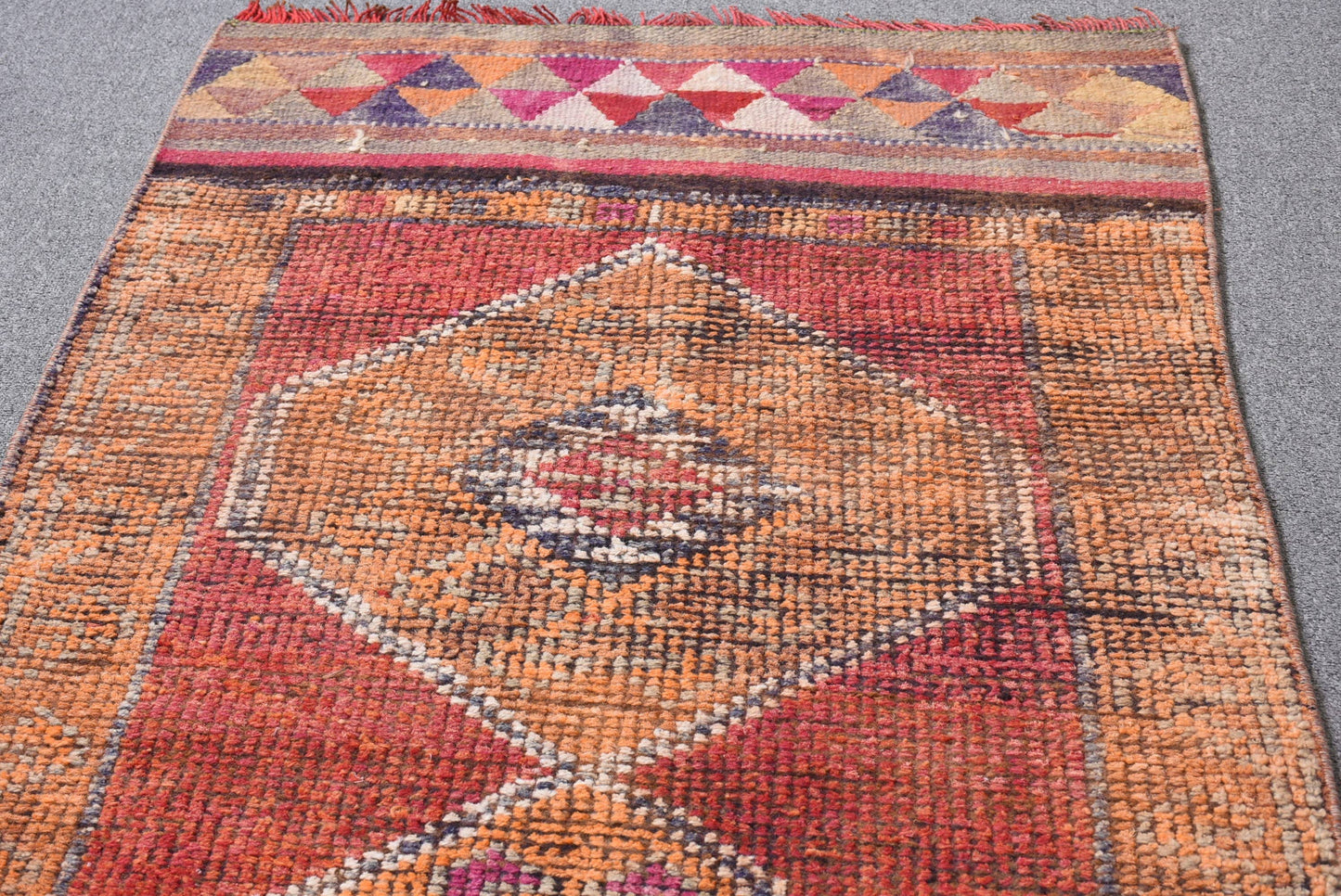 Handmade Orange Geometric Rug, 2.7x9.7 Ft Classic Area Rug