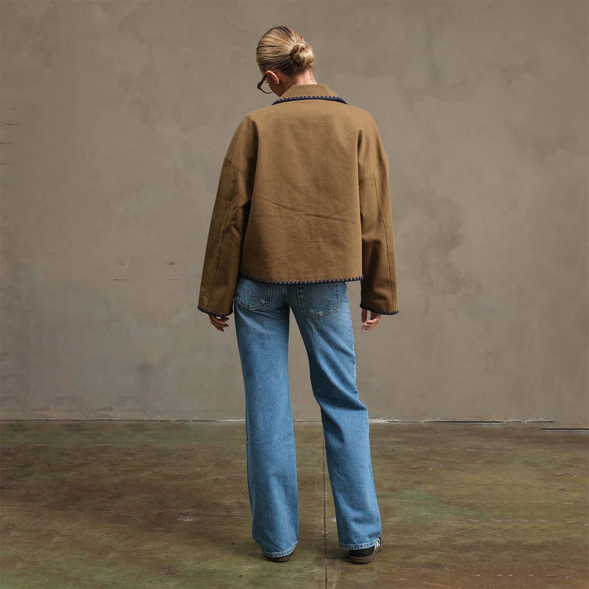 The Ollie Contrast Stitch Jacket - OLIVE