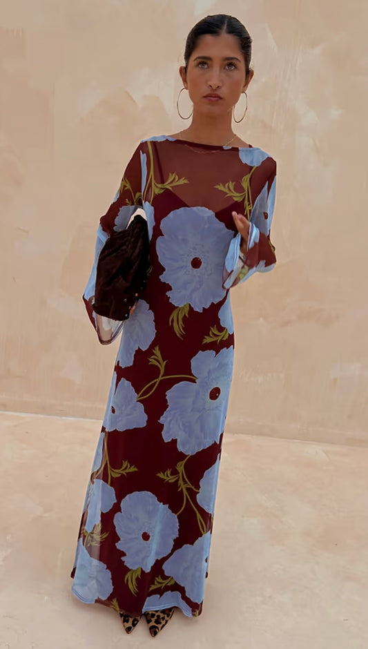 Burgundy & Blue Poppy Aria Dress