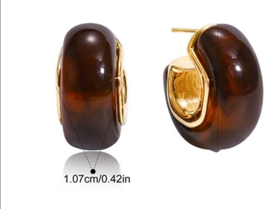 Mod-Amber and Gold Resin Hoop Earring: Chocolate