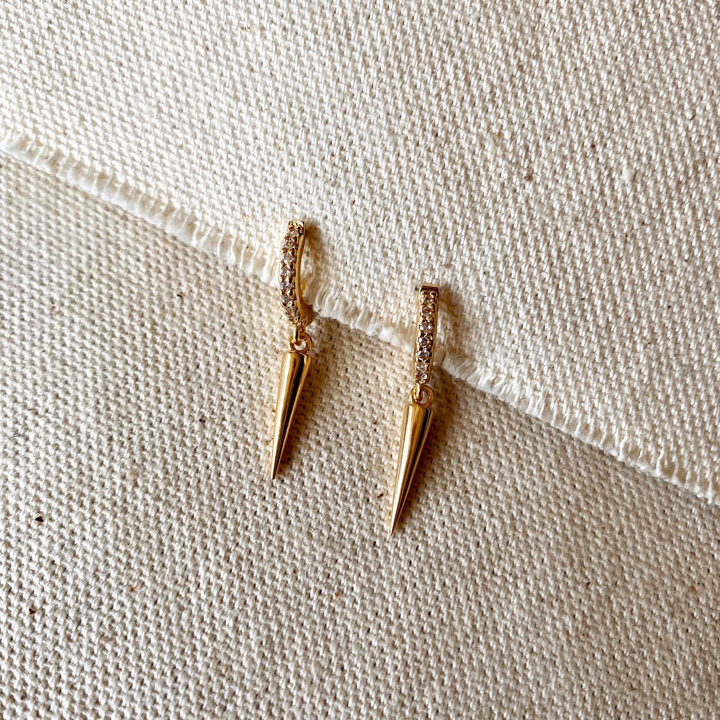 18k Gold Filled Cubic Zircon Hoop Earrings With Spike Drop