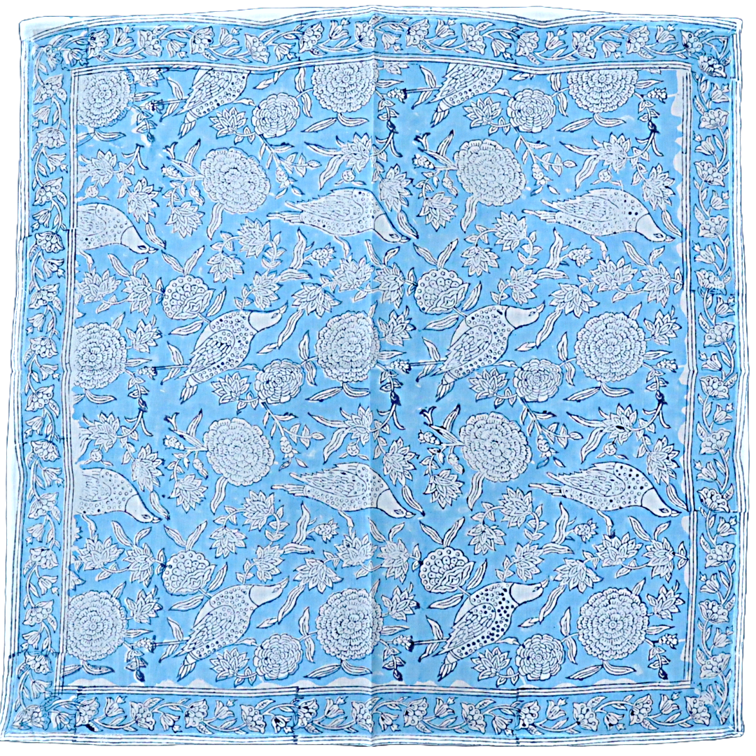 Blue Skies - Hand Block Printed Cotton Bandana