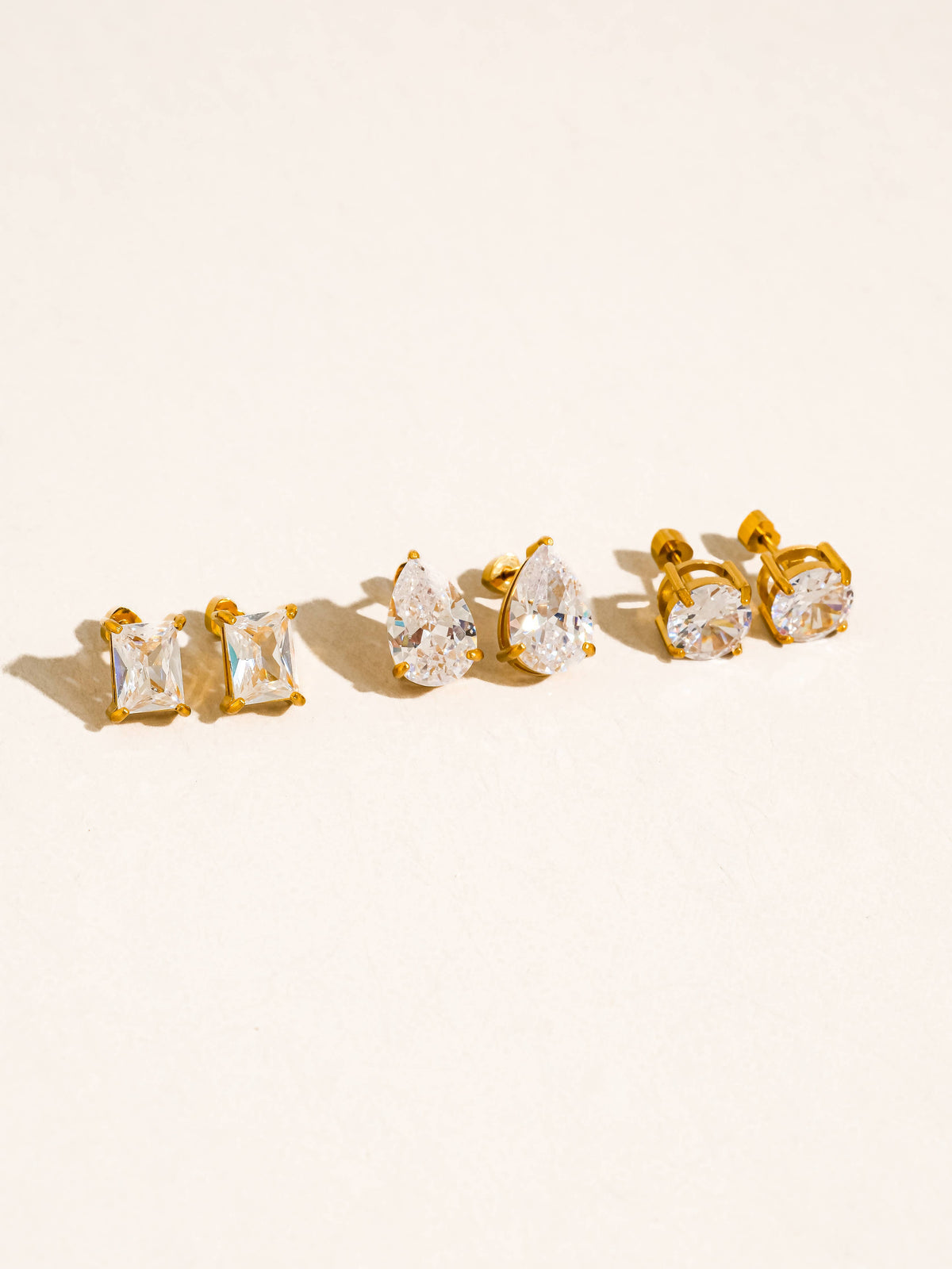 Avenn 18K Gold Non-Tarnish Round CZ Flat Back Earrings: Yellow Gold / T-Teardrop
