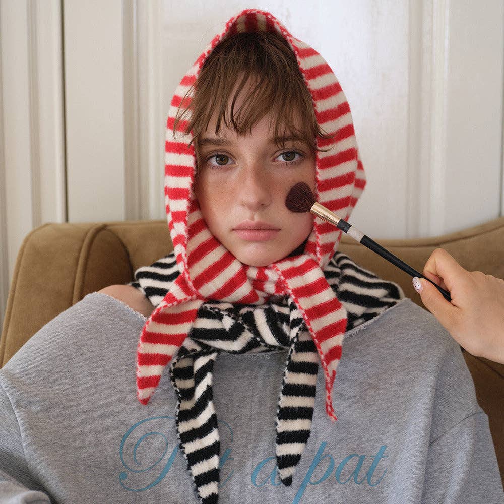 Striped Wool Triangle Scarf - Black and White