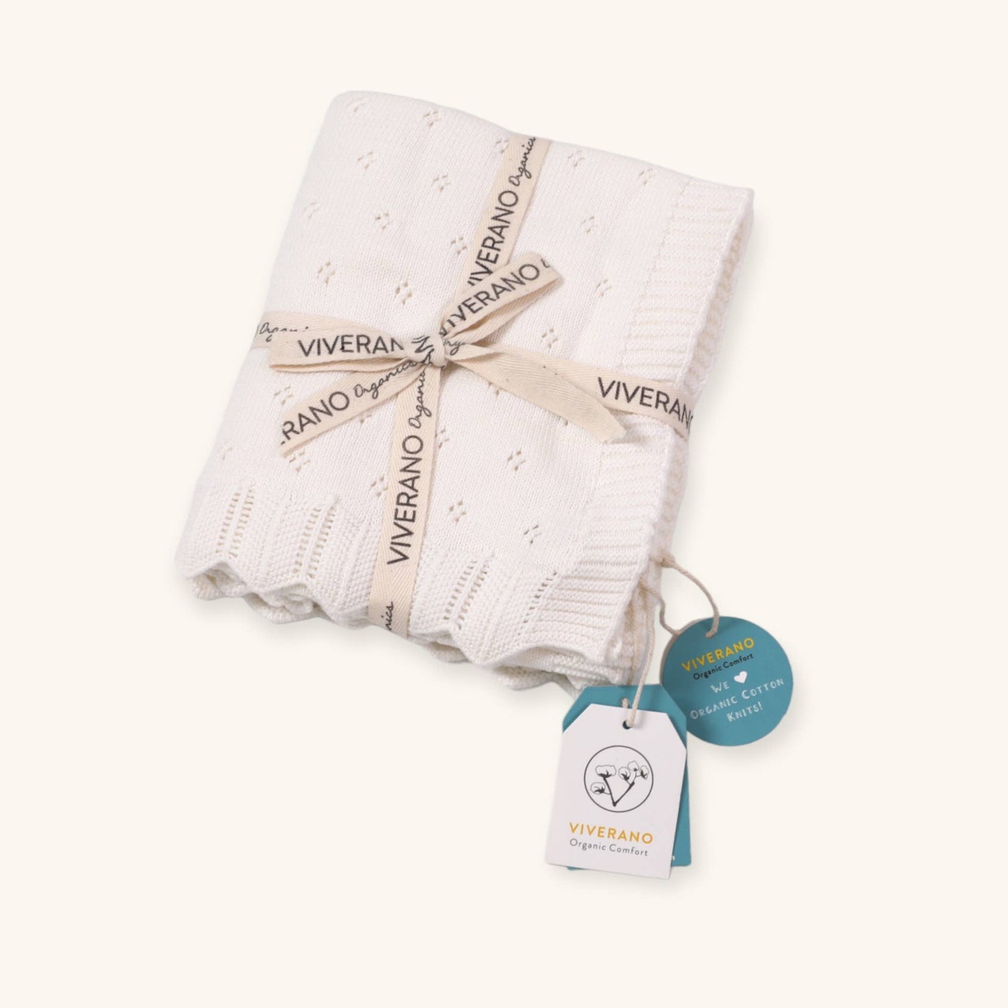 Dove White Classic Knit Baby Blanket: Ivory