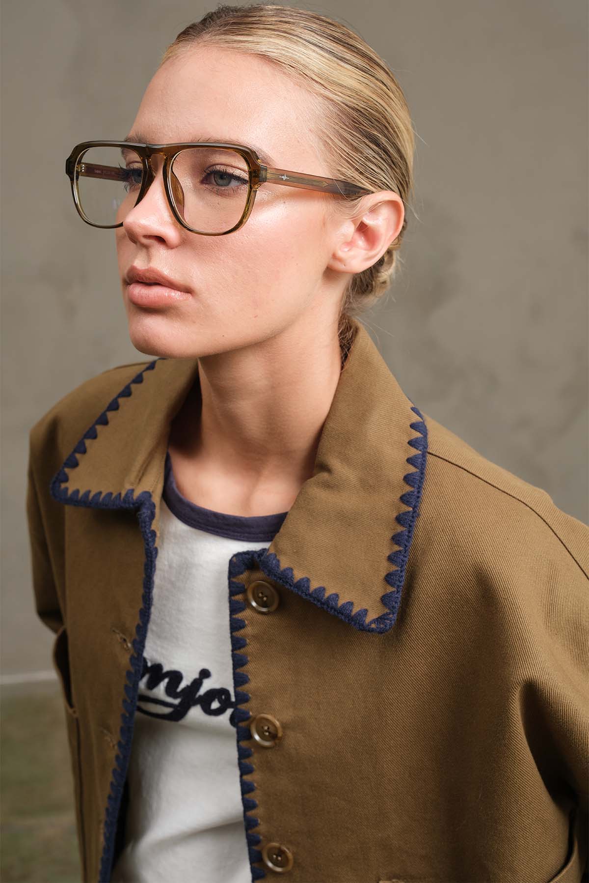 The Ollie Contrast Stitch Jacket - OLIVE