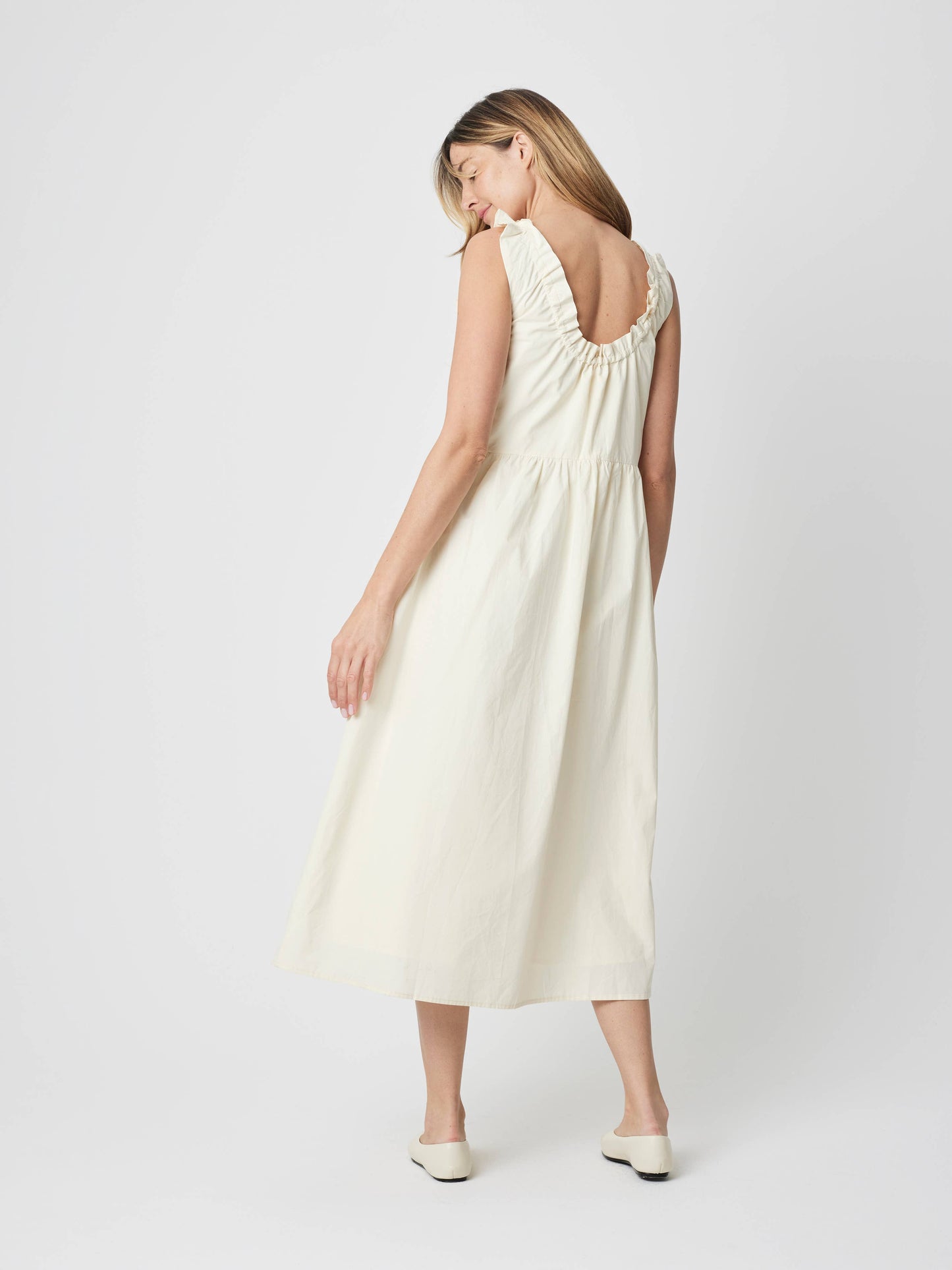 The Clare Dress | Poplin Midi Dress: CREAM / SMALL