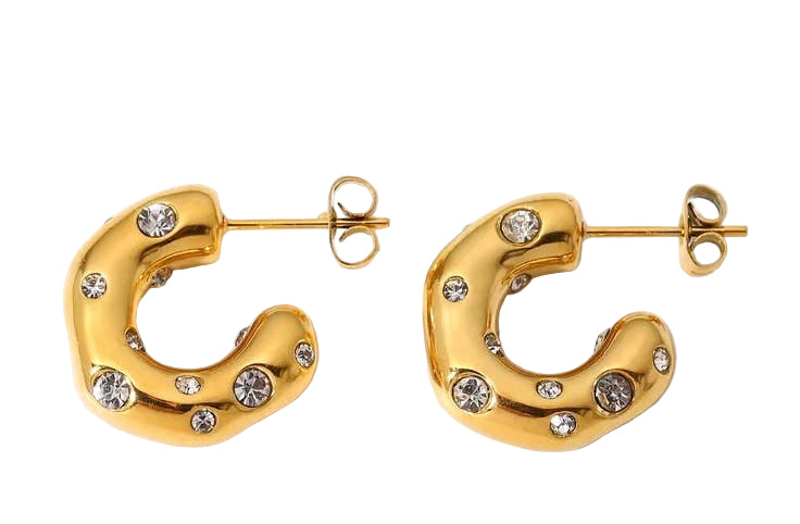 Puffy Pearl/Crystal Hoop Earring