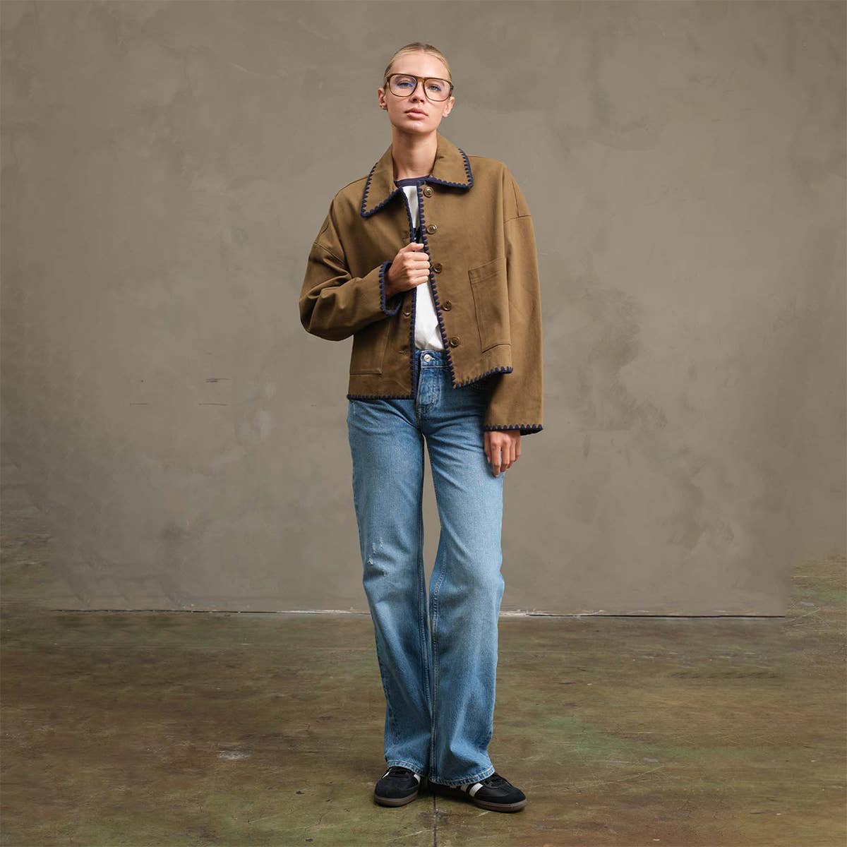 The Ollie Contrast Stitch Jacket - OLIVE