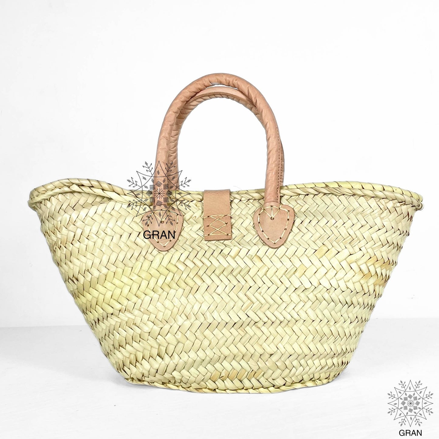 Straw Basket Bag - Brown Leather Buckle & Handle