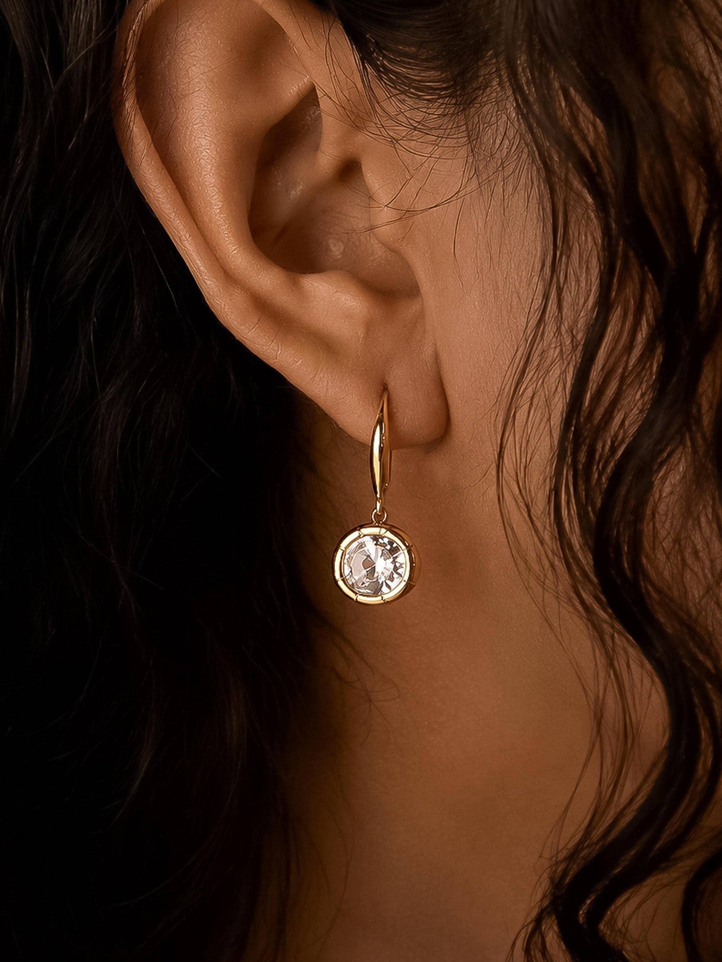 Rebekah 18K Gold Non-Tarnish Oval CZ Earrings: Yellow Gold