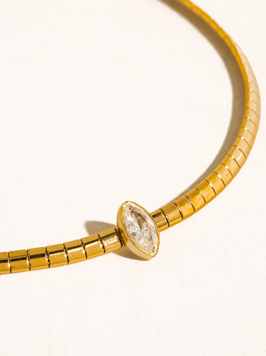 Wynter 18K Gold Non-Tarnish Marquise CZ Box Chain Choker: Yellow Gold