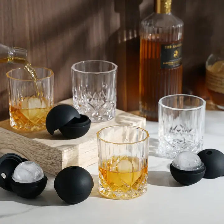 Whiskey Glasses & Ice Sphere Molds Gift Box Set - Set of 8