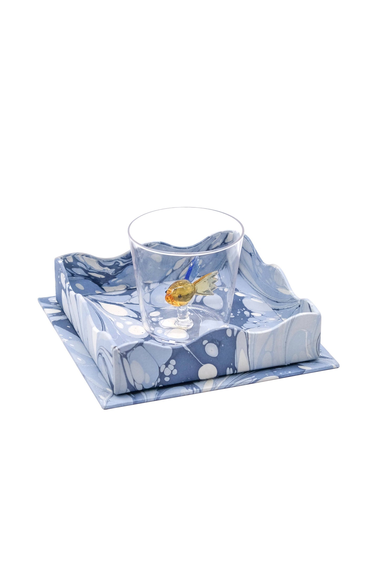 Nesting Scalloped Hand-Marbled Trays in Ocean Wave: 2 sizes