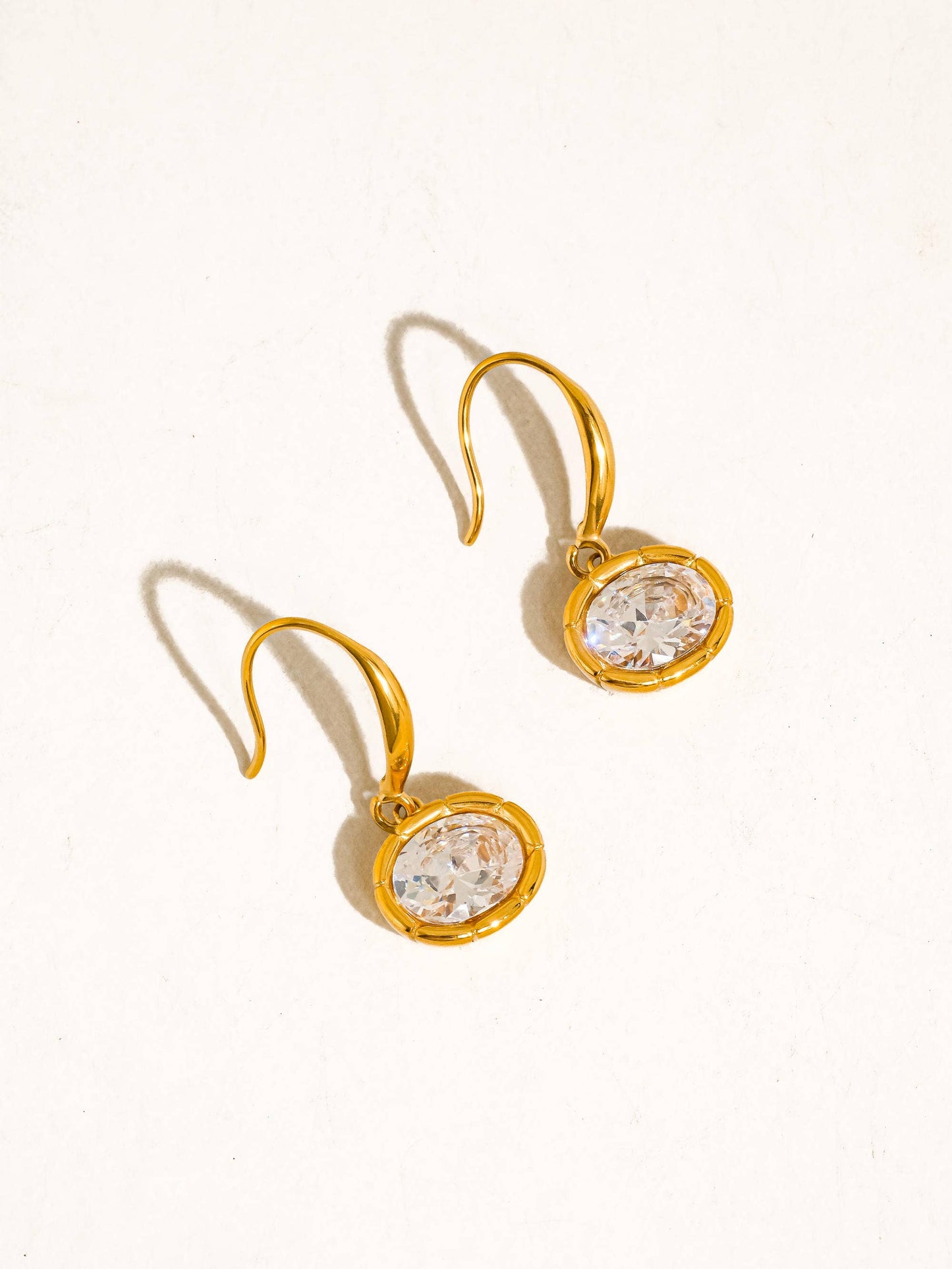 Rebekah 18K Gold Non-Tarnish Oval CZ Earrings: Yellow Gold