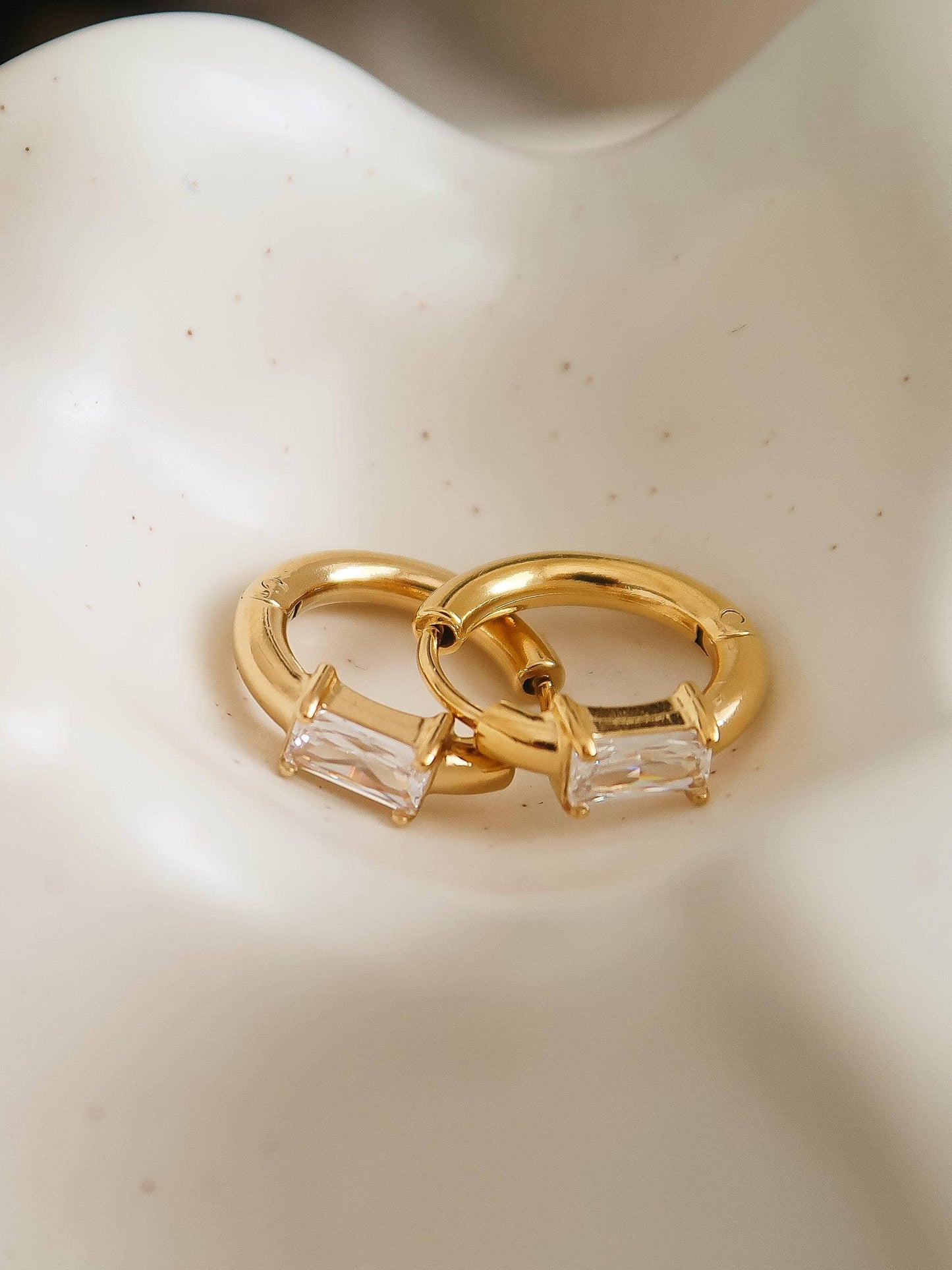 Adhara 18K Gold Non-Tarnish CZ Huggie Earrings: Yellow Gold / Square