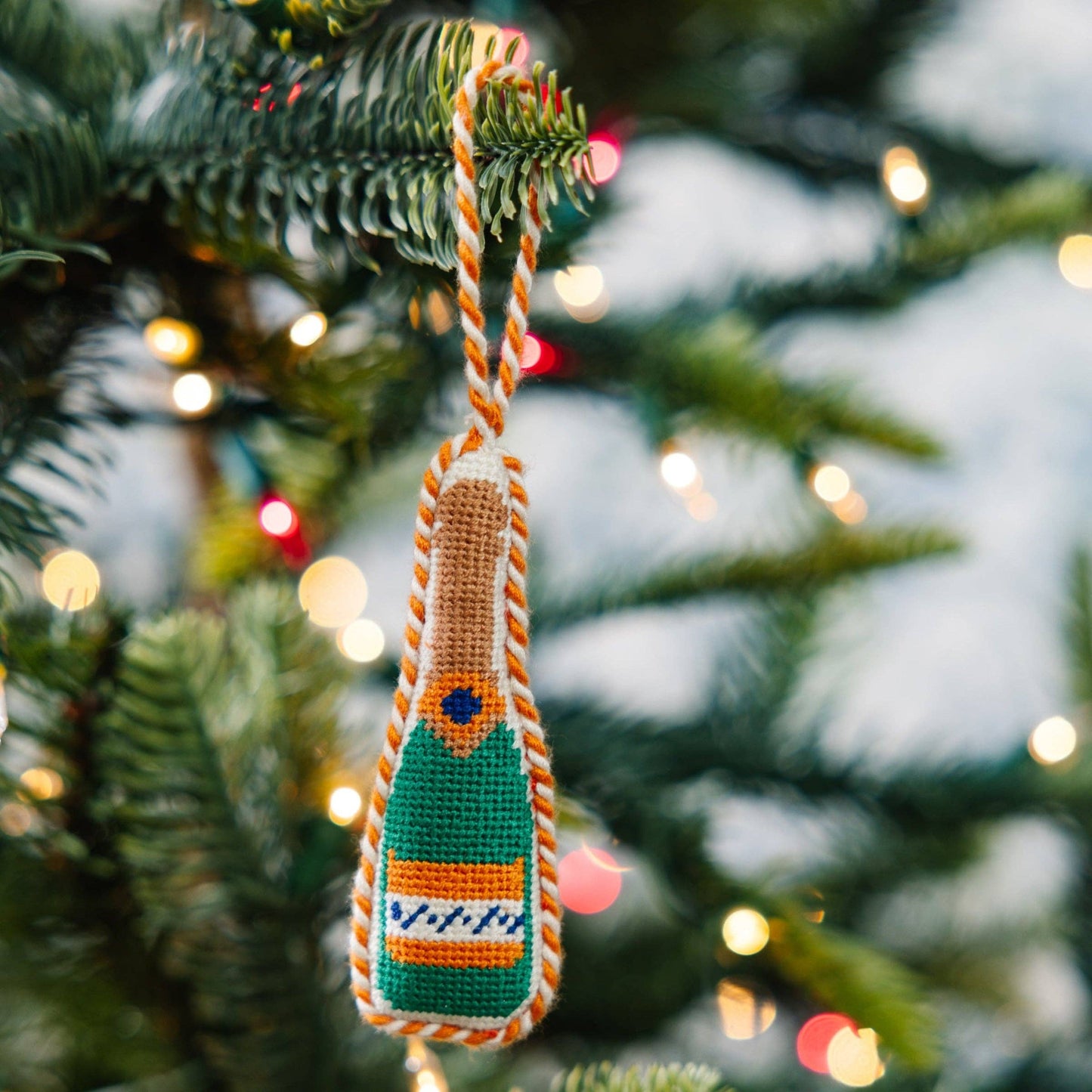 Needlepoint Icon Ornament - Champagne Bottle