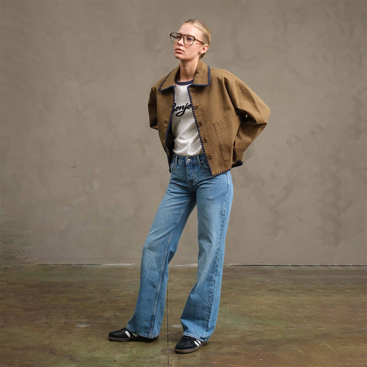 The Ollie Contrast Stitch Jacket - OLIVE