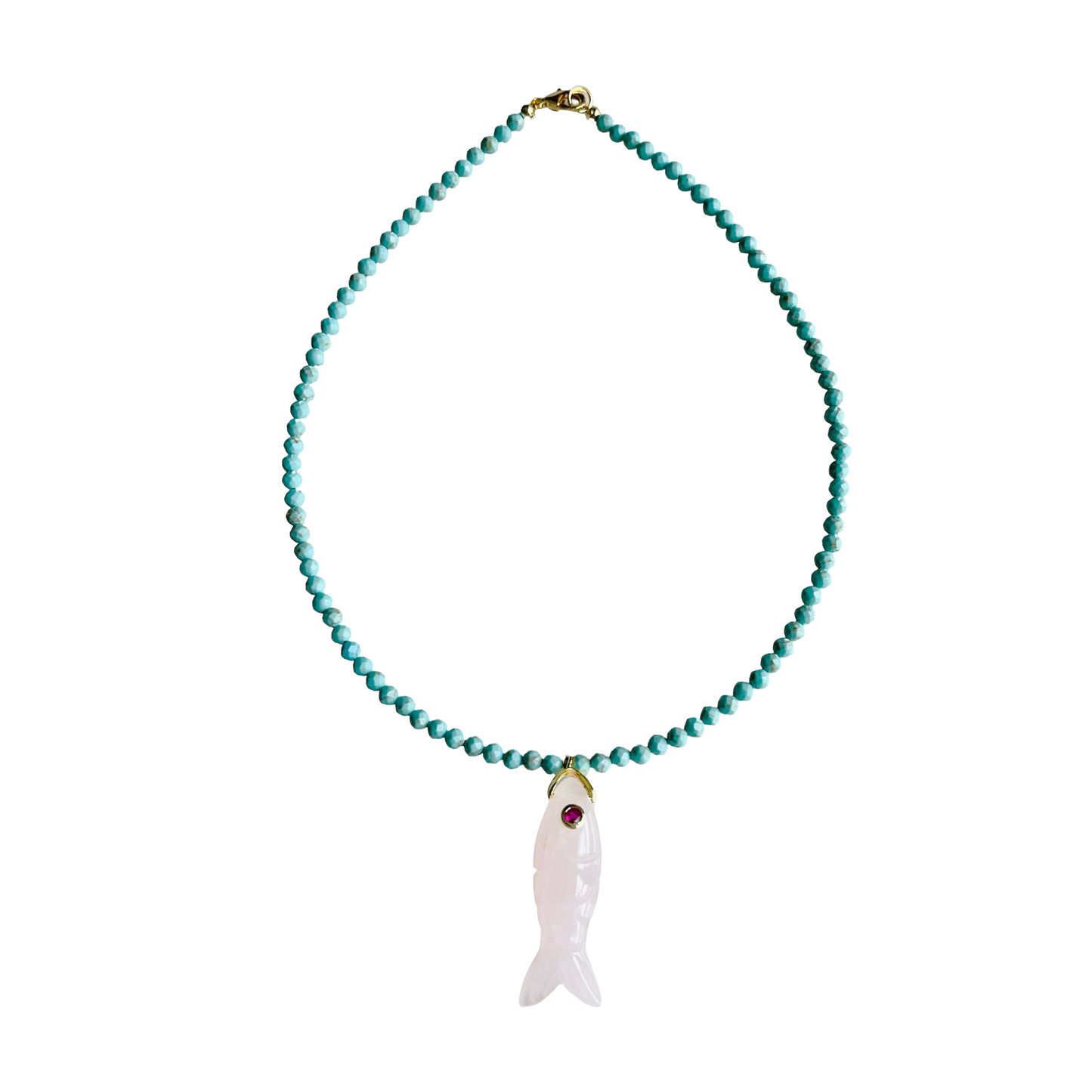 The Big Eye Fish Necklace: Mint Jade with Aventurine Fish