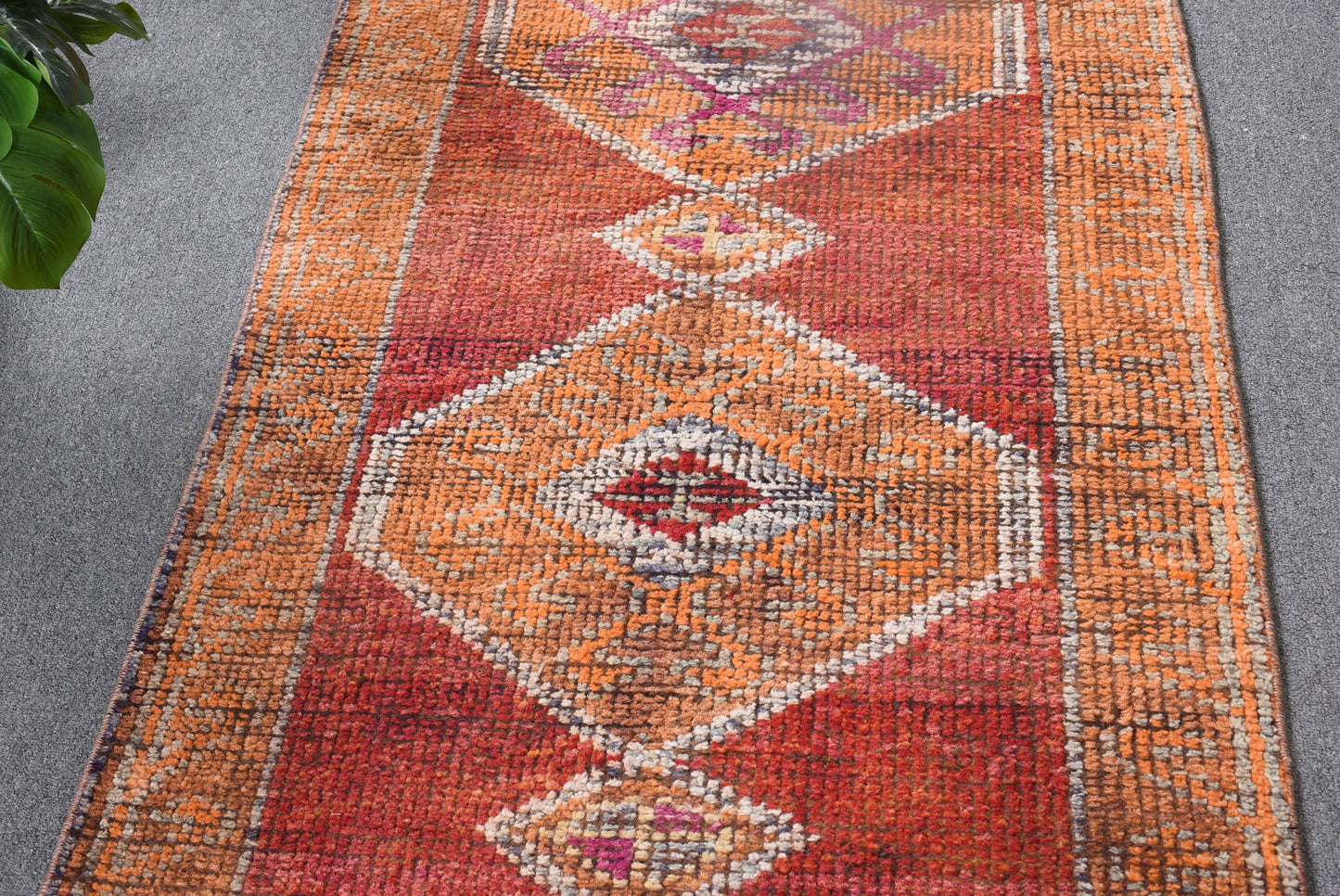 Handmade Orange Geometric Rug, 2.7x9.7 Ft Classic Area Rug