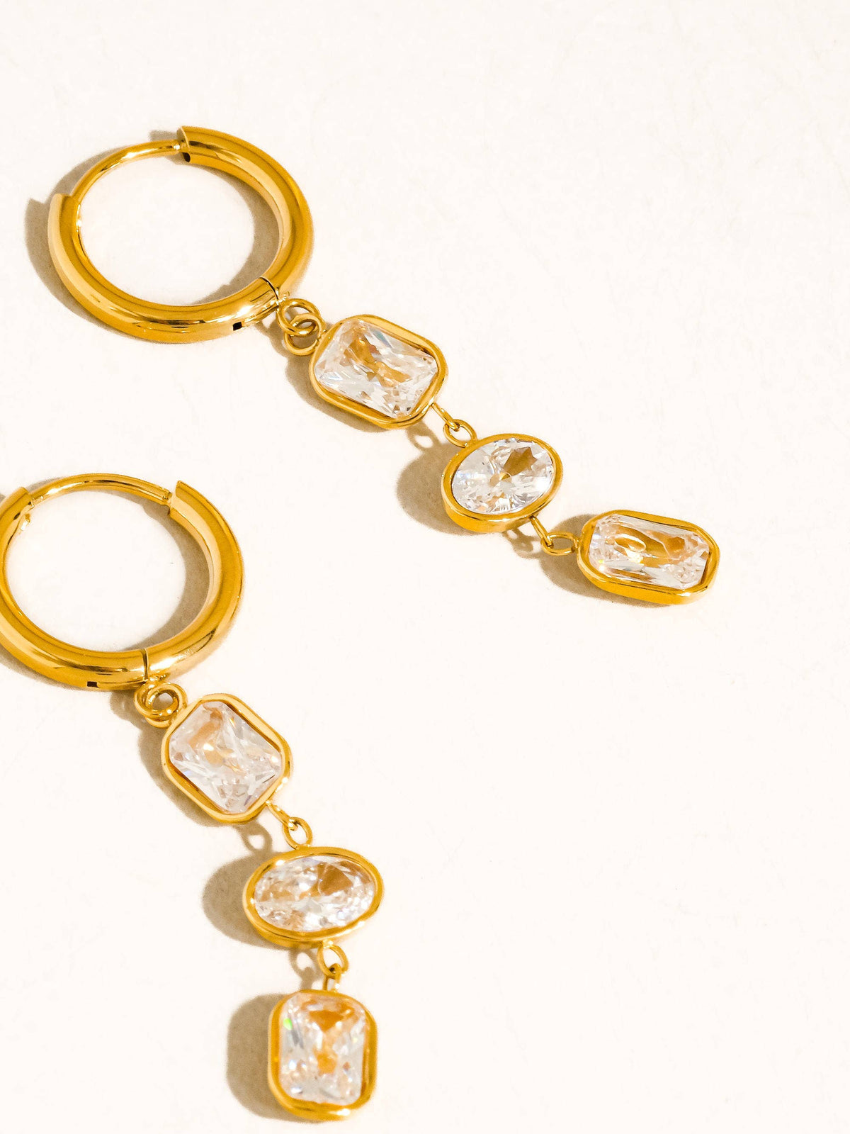 Sunniva 18K Gold Non-Tarnish CZ Triple Drop Earrings: Yellow Gold
