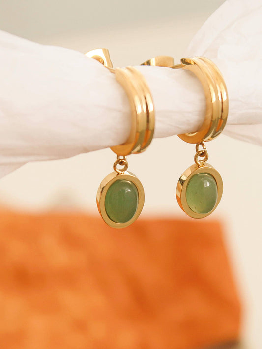 Whitnee Dainty Round Stone Dangle Earring: Green