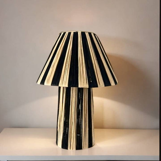 Moroccan Woven Raffia Table Lamp: Black / Medium