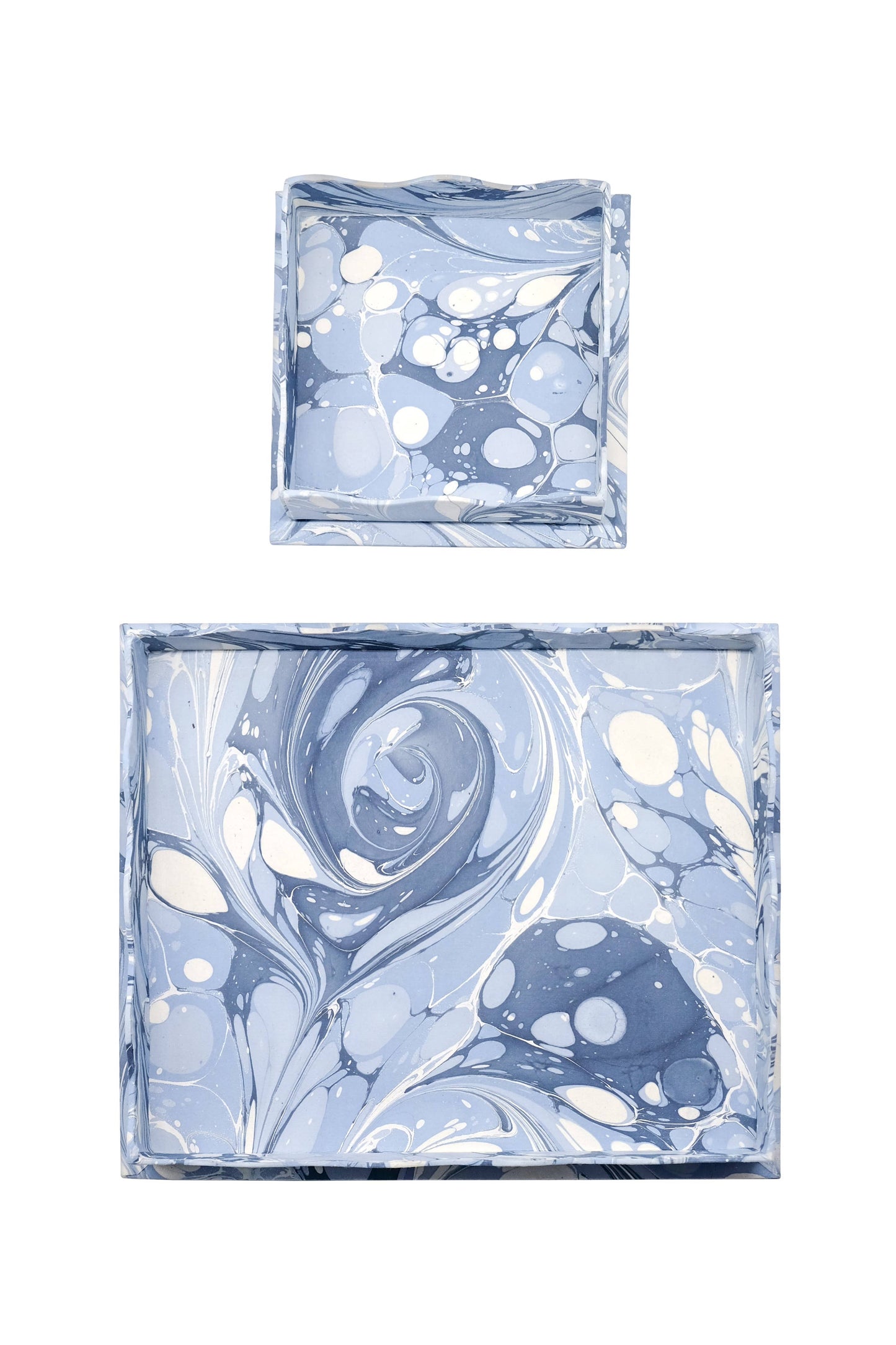 Nesting Scalloped Hand-Marbled Trays in Ocean Wave: 2 sizes