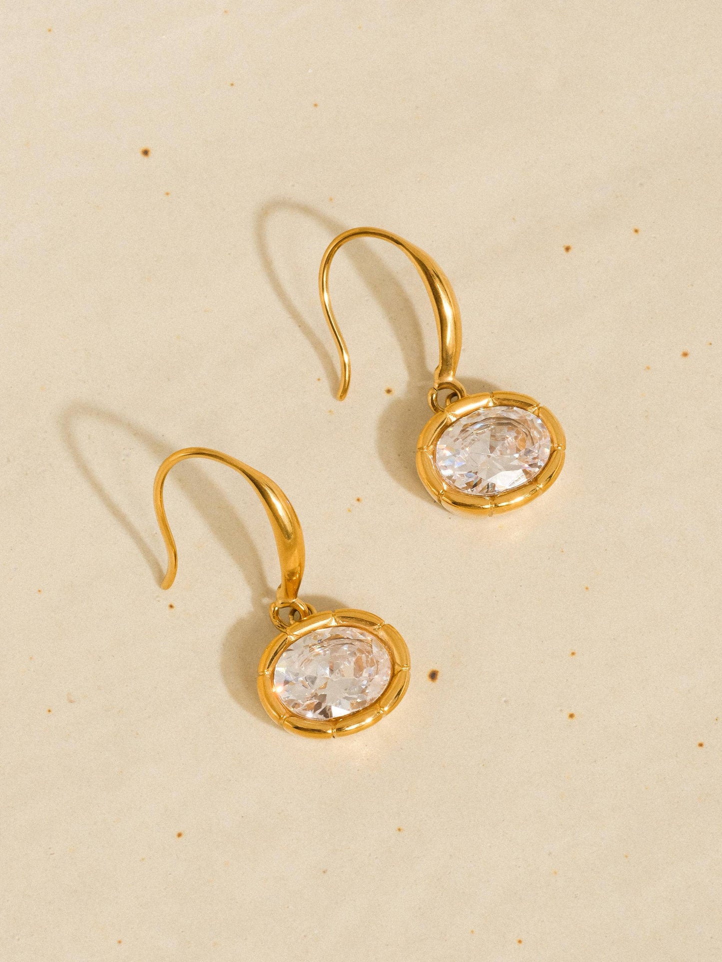 Rebekah 18K Gold Non-Tarnish Oval CZ Earrings: Yellow Gold