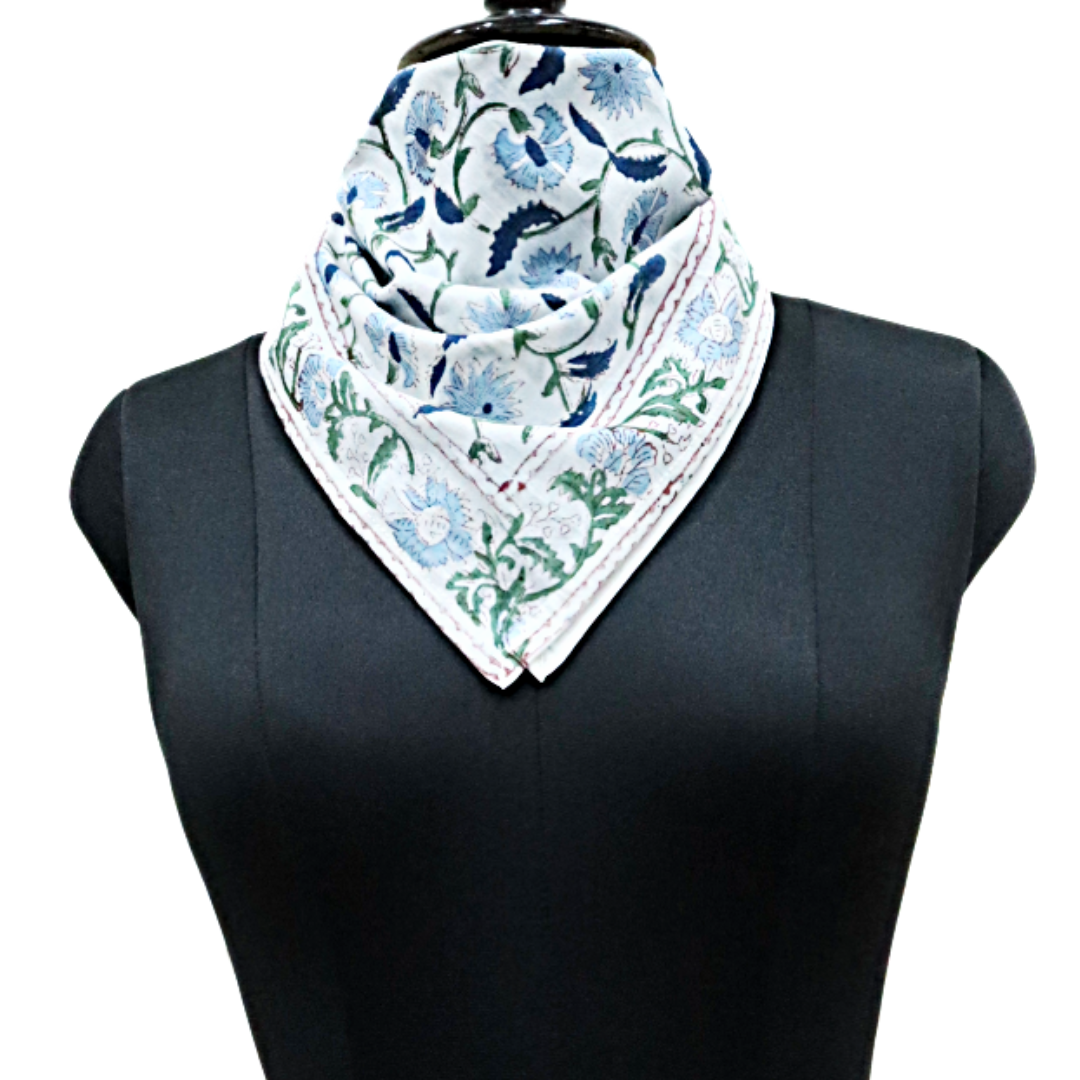 Blue Bell - Hand Block Print Cotton Bandana