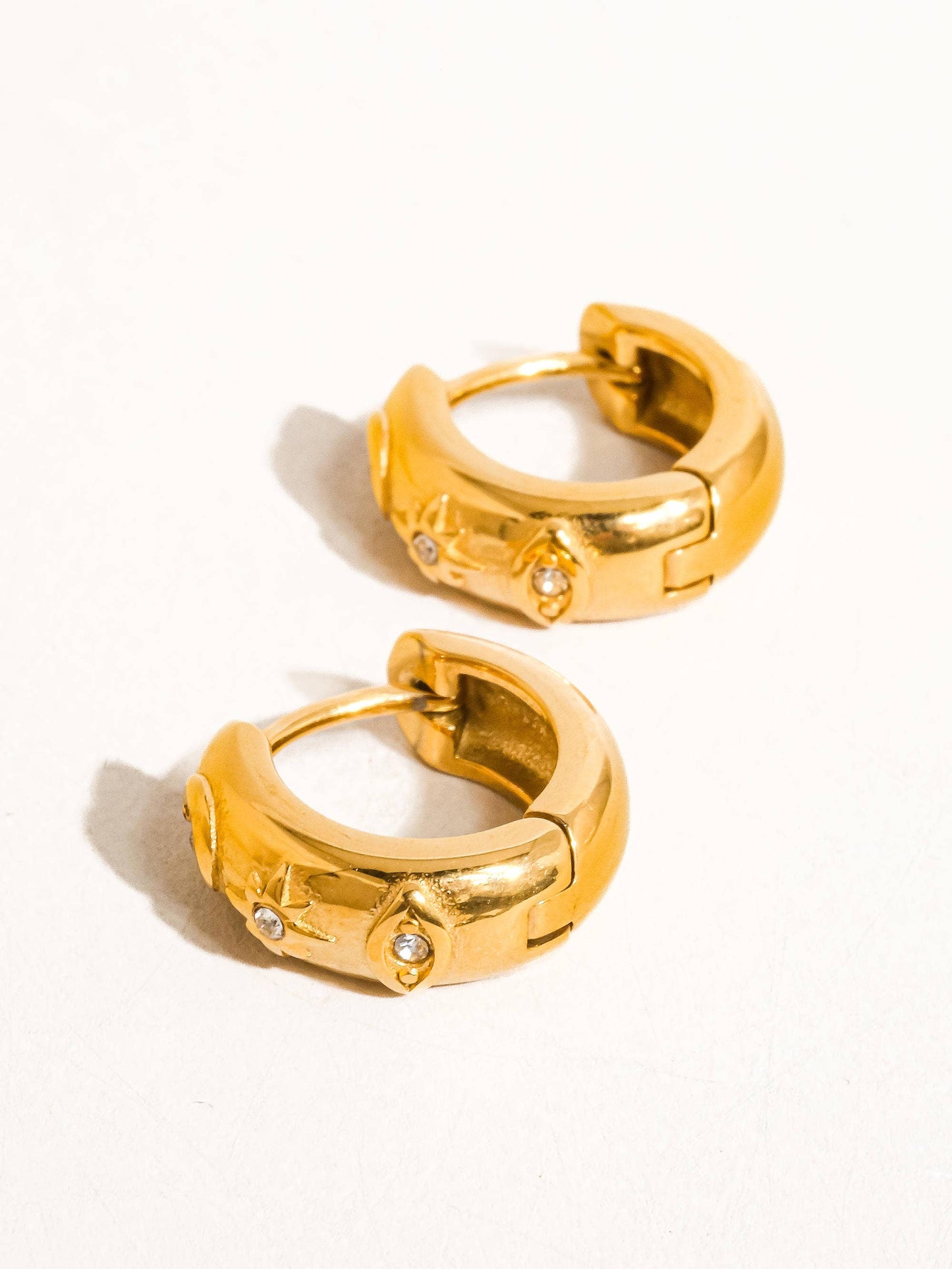 Orazio 18K Gold Non-Tarnish CZ Star Hoop Earring: Yellow