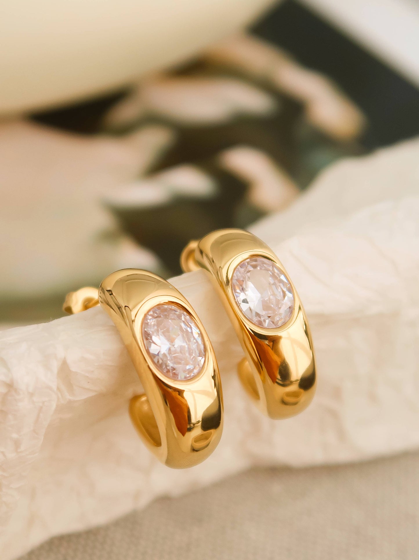 Aliénor CZ Classic C Hoop Earring: Yellow