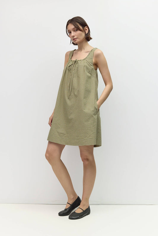 The Gabby Dress: GREEN-BROWN-IVORY / Medium