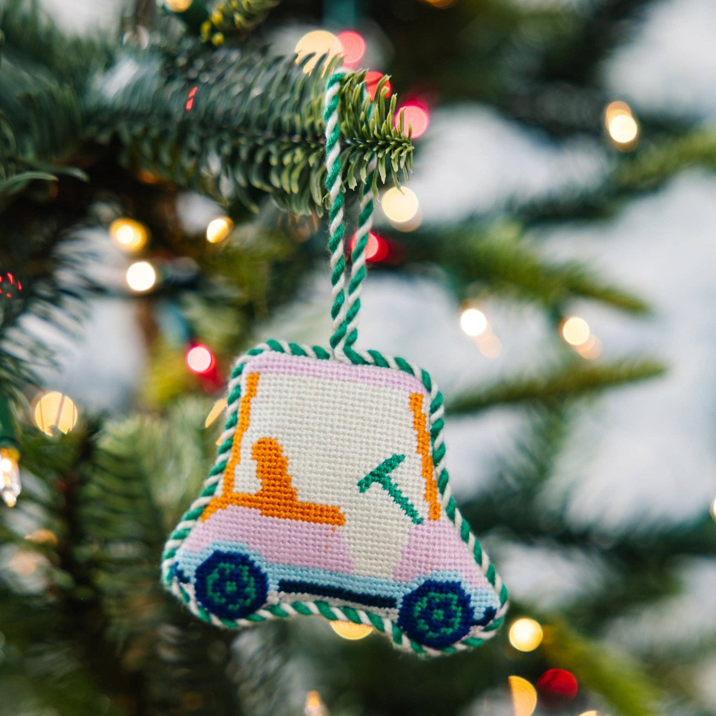 Needlepoint Icon Ornament - Golf Cart