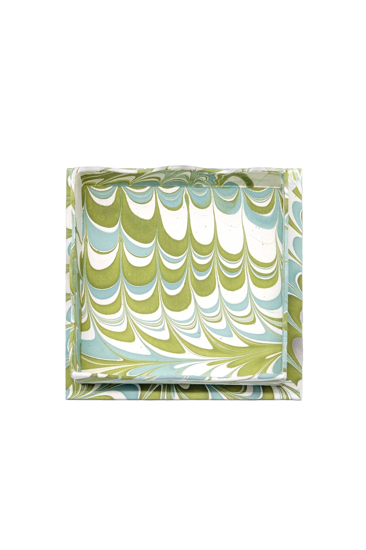 Nesting Scalloped Hand-Marbled Trays in Robin Blue: 2 sizes
