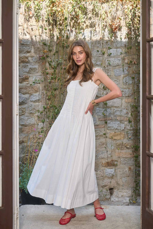 The Lainey Pleated White Midi