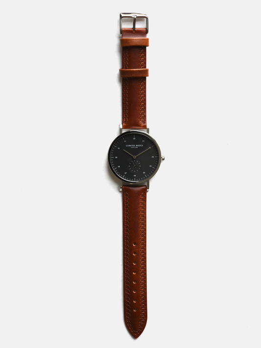 The Oliver - Graphite: Brown Leather
