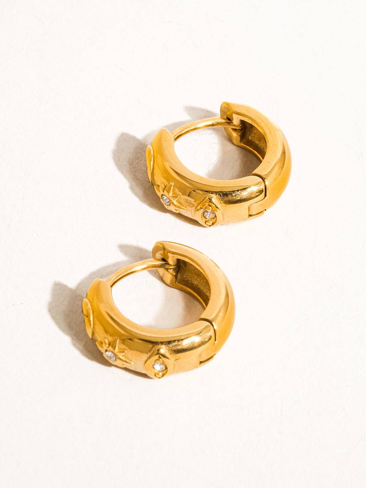 Orazio 18K Gold Non-Tarnish CZ Star Hoop Earring: Yellow