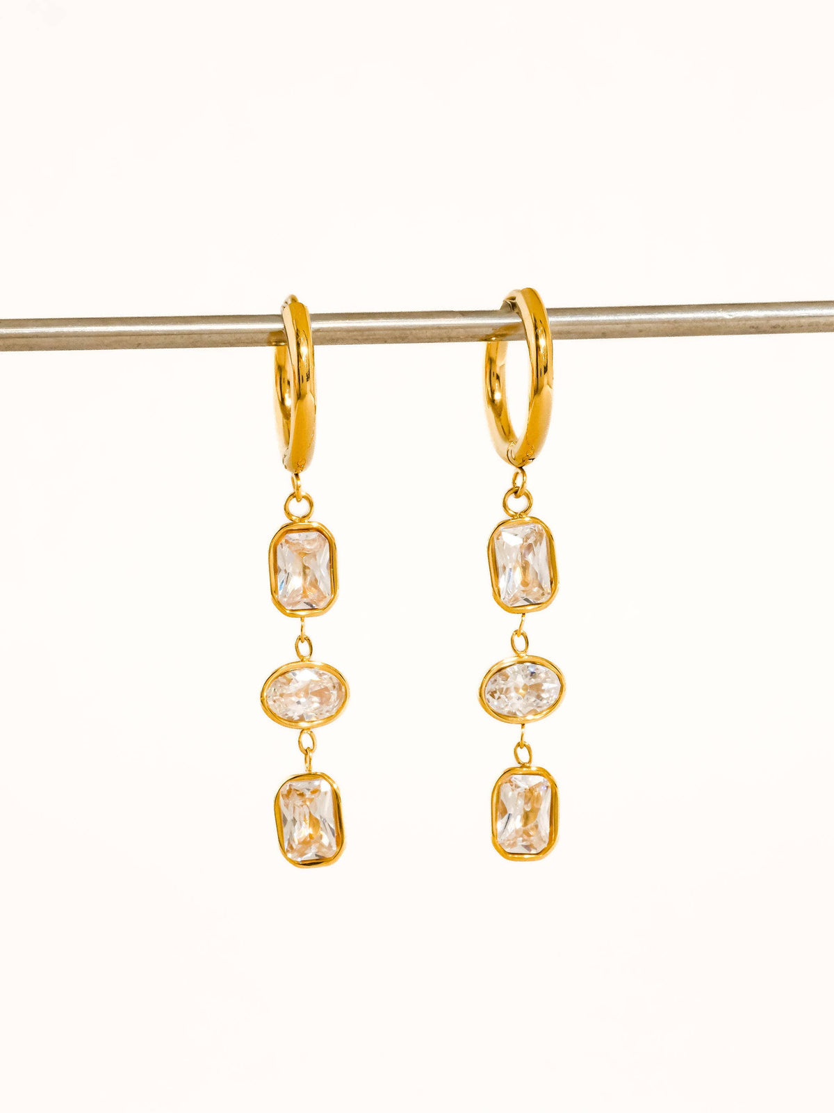 Sunniva 18K Gold Non-Tarnish CZ Triple Drop Earrings: Yellow Gold
