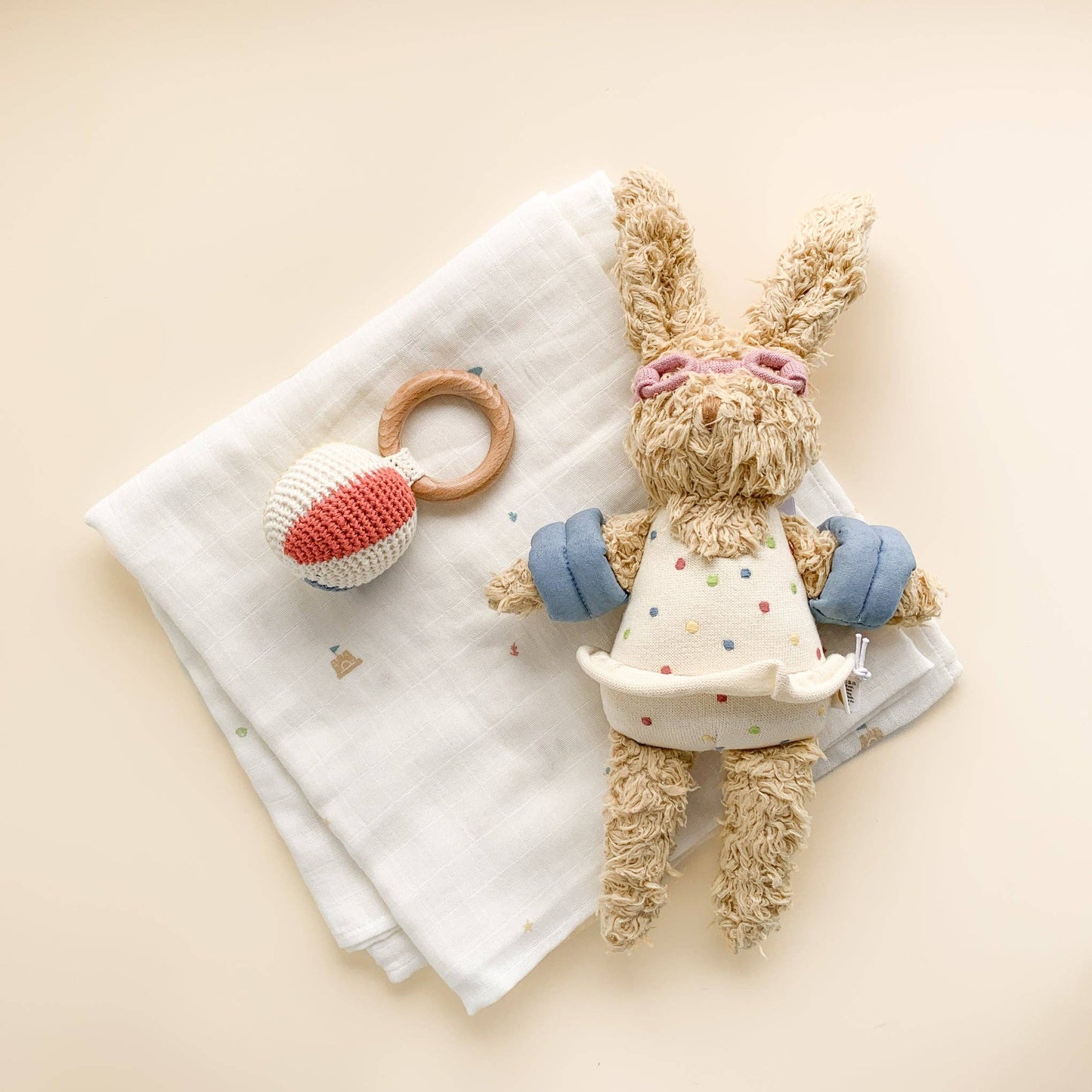 Plush Bunny Beach Toy Baby Kid Summer Ocean Swim Organic: Cream
