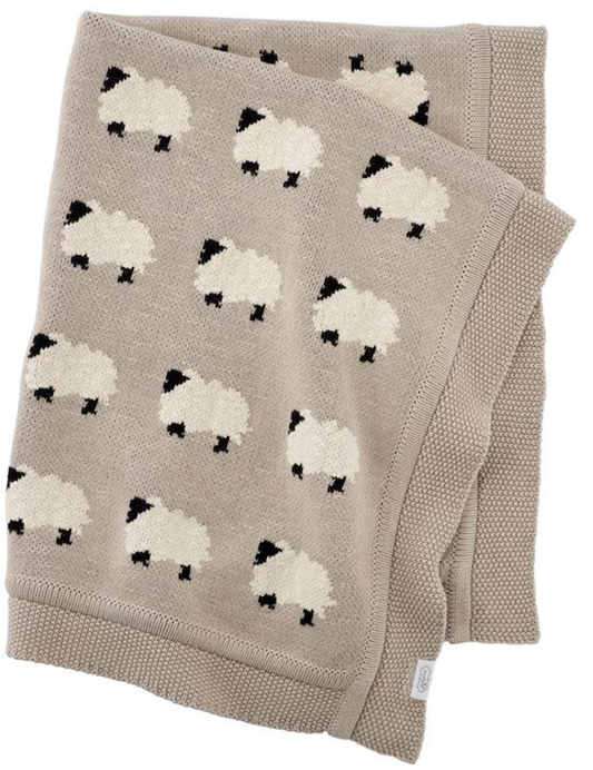 Organic Cotton Jacquard Sweater Knit Baby Blanket - Furry Sheep