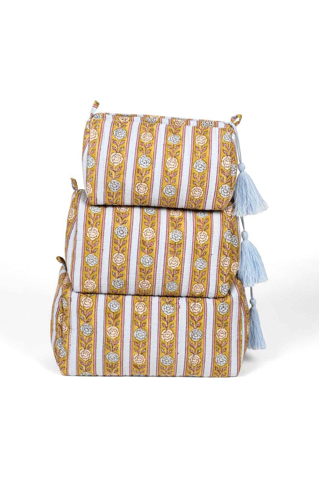 Vintage Floral Stripes Makeup Bag - Green: 3 sizes