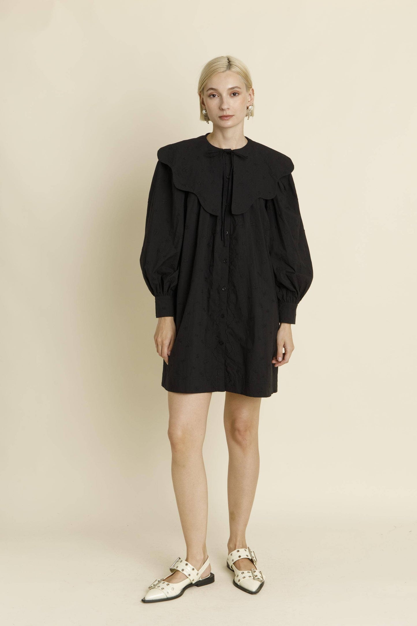 SCALLOP COLLAR MINI DRESS: TERRACOTTA / L