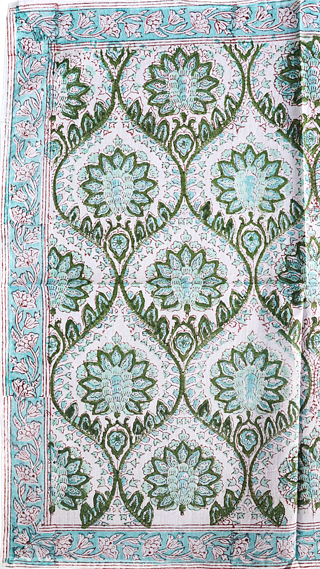 Jade Lattice Bloom - Block Printed Cotton Bandana