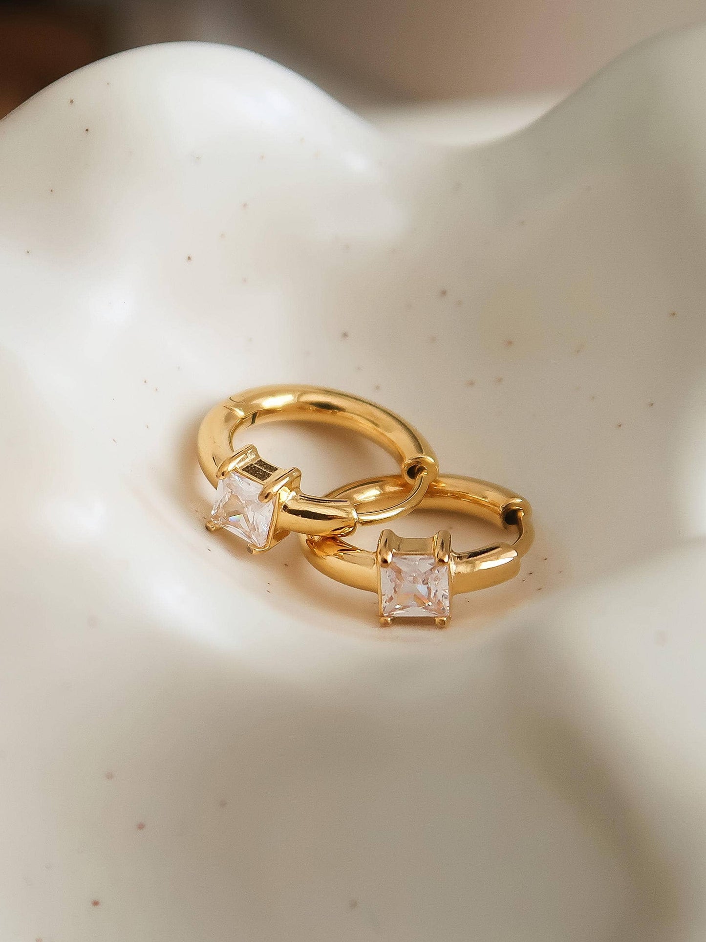 Adhara 18K Gold Non-Tarnish CZ Huggie Earrings: Yellow Gold / Square