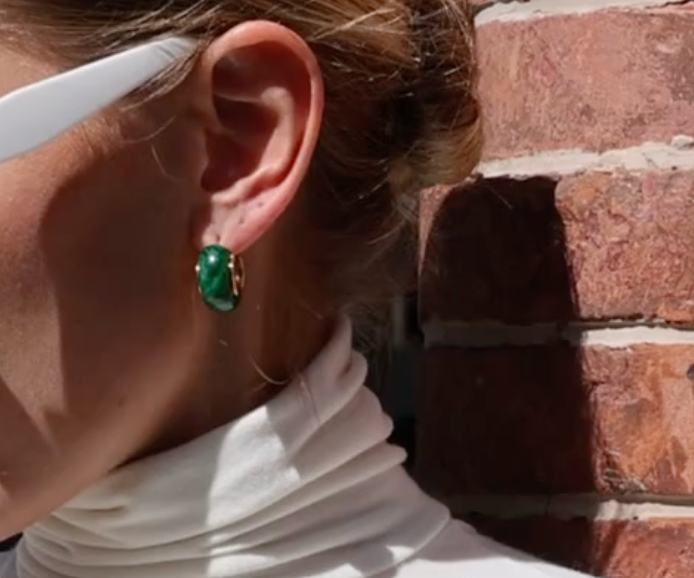 Mod-Amber and Gold Resin Hoop Earring: Malachite