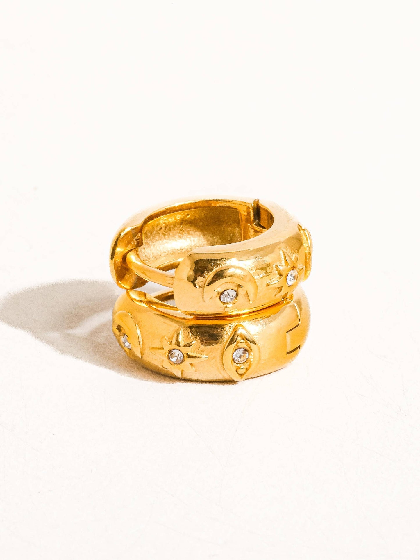 Orazio 18K Gold Non-Tarnish CZ Star Hoop Earring: Yellow