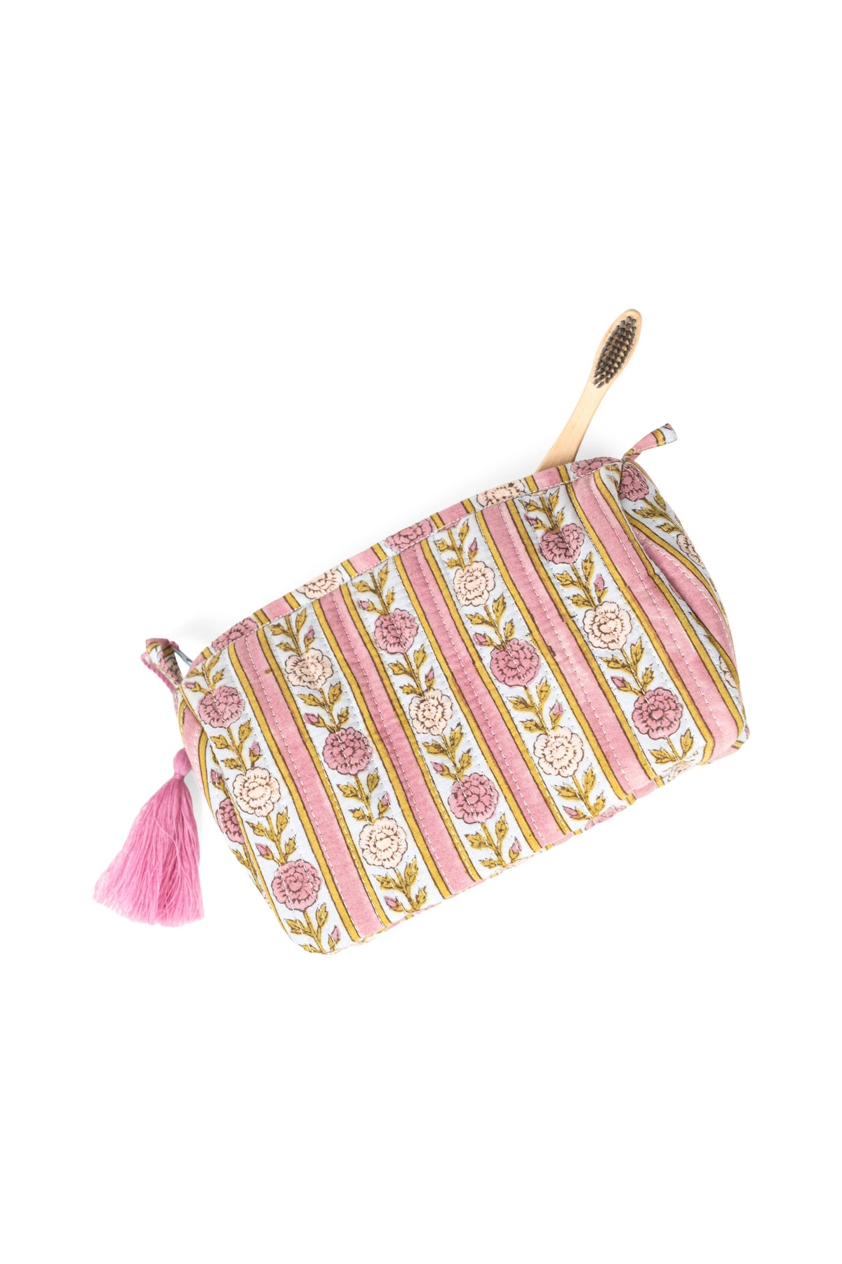 Vintage Floral Stripes Block Print Makeup Bag in Purple: 3 sizes
